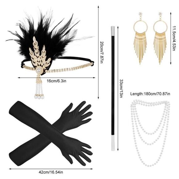 5PCS 1920s Accessories Flapper Great Gatsby Vintage Retro Costume Set NEW - Picture 12 of 16